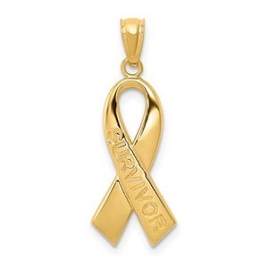 14k yellow gold Survivor Cancer Ribbon Charm necklace pendant